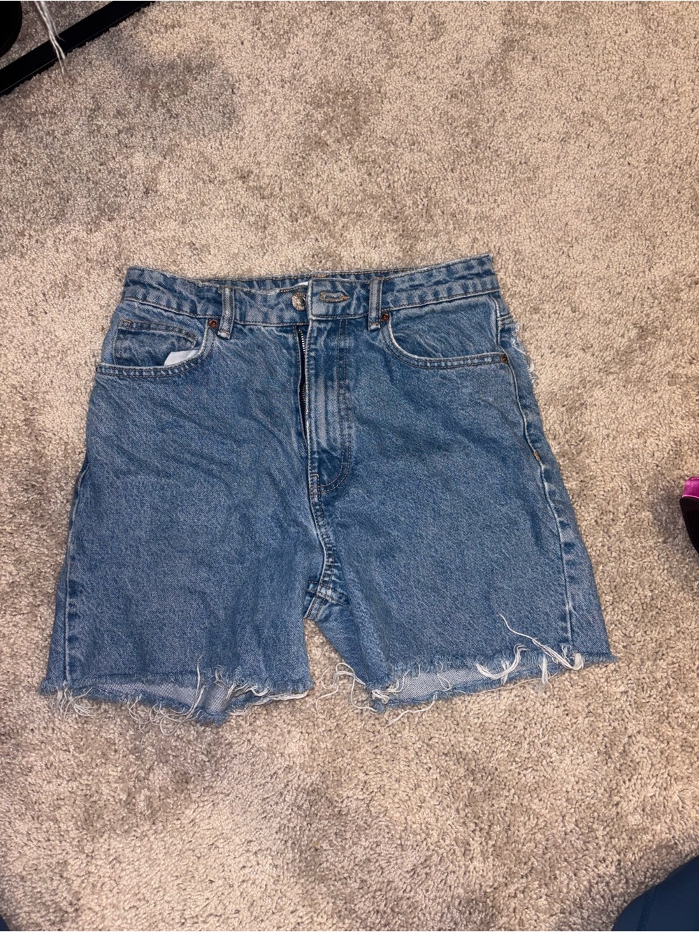 Zara Light Blue Denim Shorts with Contrast Stitching